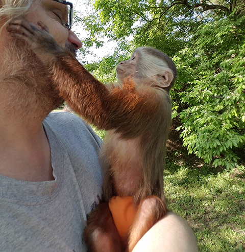 dora capuchin monkey hugs